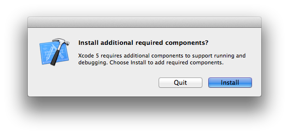 XCode 5: Installing additional required components